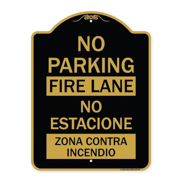 Signmission No Parking Fire Lane-No Estacione Zona Contra Incendio, Black & Gold Alum, 18" x 24", BG-1824-23729 A-DES-BG-1824-23729 - main